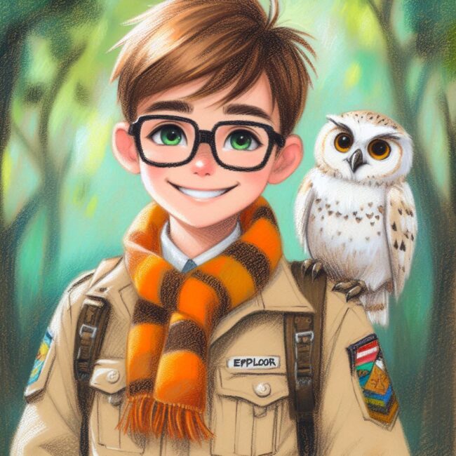 DallE Prompt Young Explorer with Owl Drawing Sweet Prompt