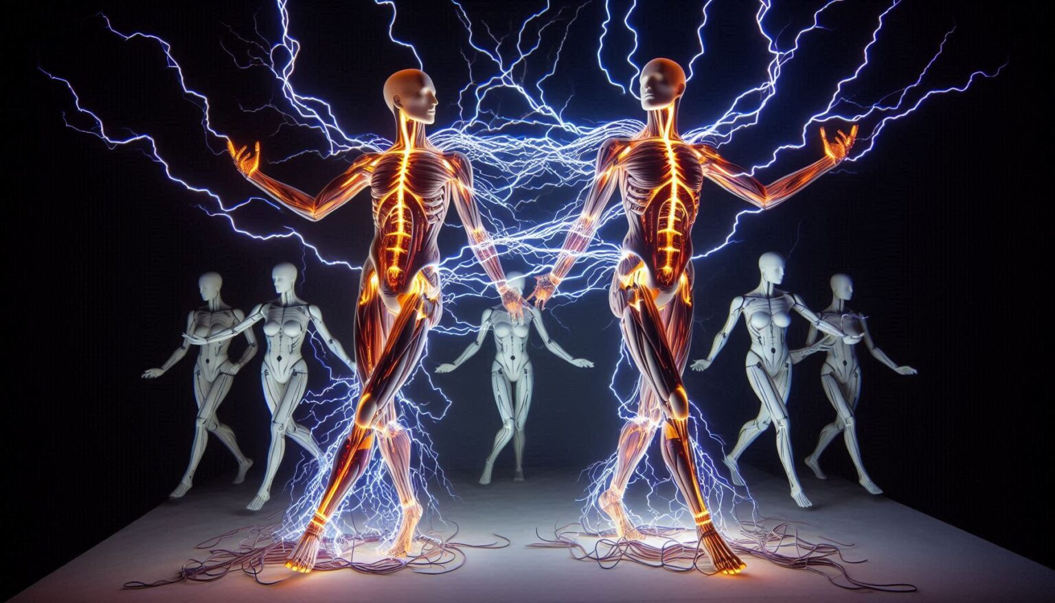 DallE Prompt Electric Discharge Activates Dancing Mannequins Sweet